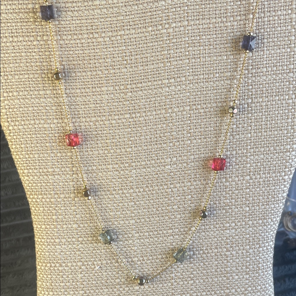 PHD Gold Chain Necklace with Pink, Blue, and Gray Beads